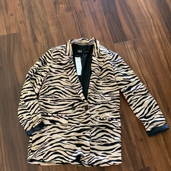 New Zara women animal print satin effect blazer - Picture 2 of 14